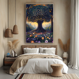Enchanted Forest Tree in pointillistische stijl Poster