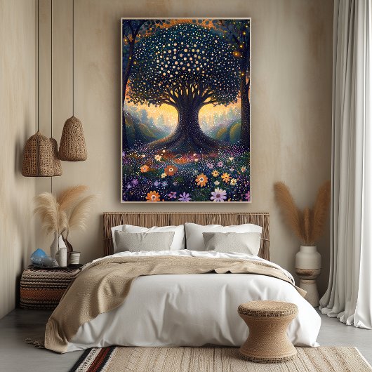 Enchanted Forest Tree in pointillistische stijl Poster