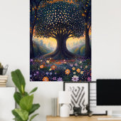 Enchanted Forest Tree in pointillistische stijl Poster (Thuiskantoor)