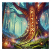 Enchanted Forest Tree met gloeiende runen - Magisc Perfect Poster (Voorkant)