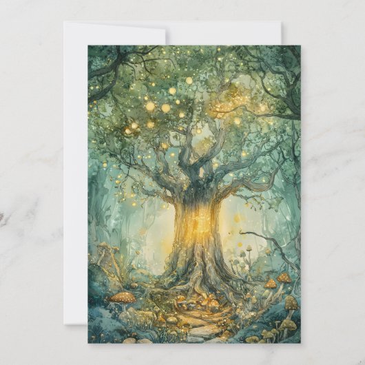 Enchanted Forest Tree Wedding Golden Kaart (Achterkant)