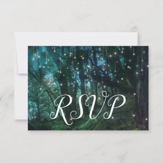 Enchanted Forest Trees Fairy Lights RSVP Response Kaart (Achterkant)