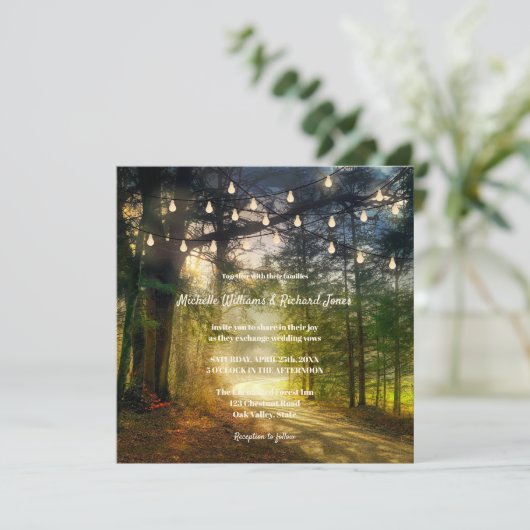 Enchanted Forest Trees String Lights Wedding Kaart (Staand voorkant)