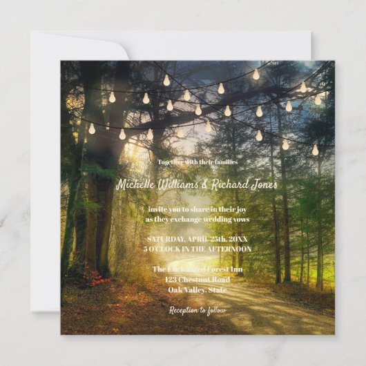 Enchanted Forest Trees String Lights Wedding Kaart (Voorkant)