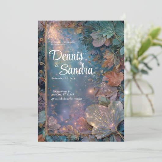 Enchanted Forest Twilight Wedding Kaart (Staand voorkant)