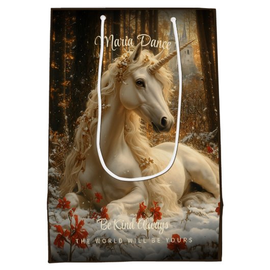 Enchanted Forest Unicorn Castle Sprookjessneeuw Medium Cadeauzakje (Achterkant)