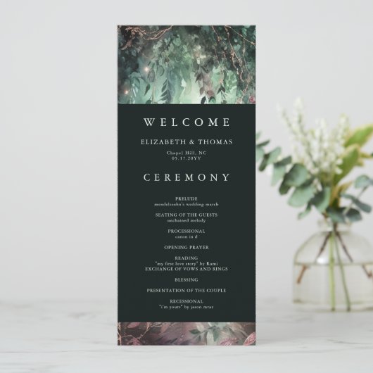 Enchanted Forest Vines Gold Mauve Trouwprogramma (Staand voorkant)