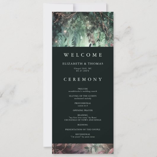 Enchanted Forest Vines Gold Mauve Trouwprogramma (Voorkant)