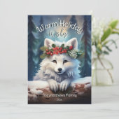 Enchanted Forest Warme Kerstwensen Arctic Fox Feestdagenkaart (Staand voorkant)