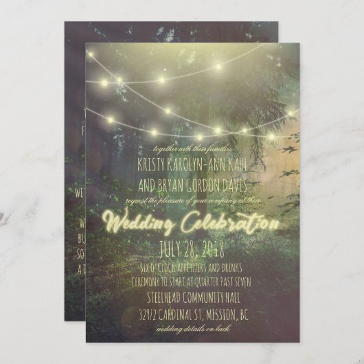 Enchanted Forest Wedding Invitation - String Light Kaart (Voorkant / Achterkant)