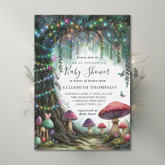 Enchanted Forest Whimsical Mushrooms Baby Shower Kaart