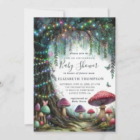 Enchanted Forest Whimsical Mushrooms Baby Shower Kaart (Voorkant)