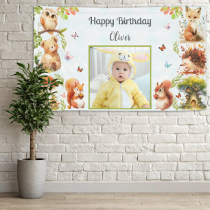 Enchanted Forest Wild One Boy Foto Verjaardagsfees Spandoek