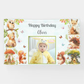 Enchanted Forest Wild One Boy Foto Verjaardagsfees Spandoek (Horizontaal)