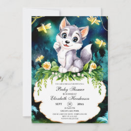Enchanted Forest Wolf Baby shower Kaart