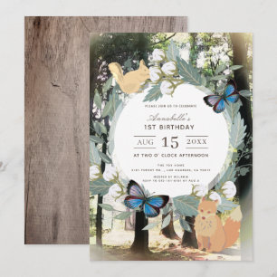 Enchanted Forest Woodland Animals 1e verjaardag Kaart