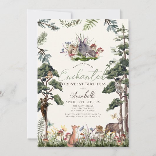 Enchanted Forest Woodland Animals Cream Verjaardag Kaart (Voorkant)