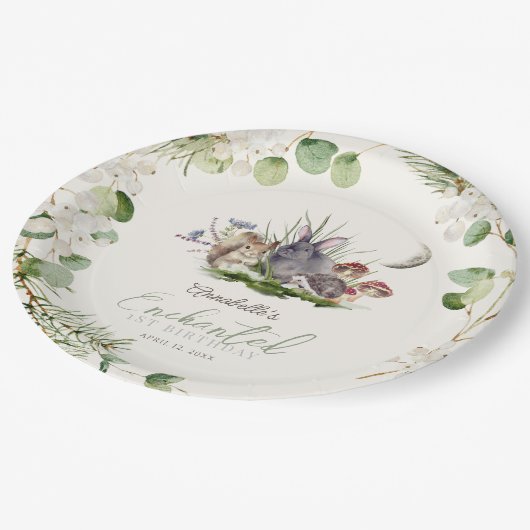 Enchanted Forest Woodland Animals Verjaardagscrème Papieren Bordje (Gekanteld)