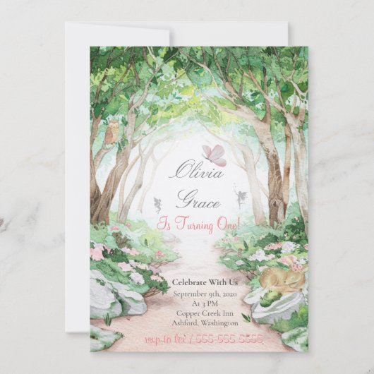Enchanted Forest Woodland Fairy Invitation Kaart (Voorkant)