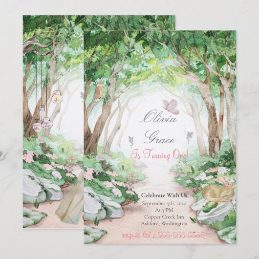 Enchanted Forest Woodland Fairy Invitation Kaart (Voorkant / Achterkant)
