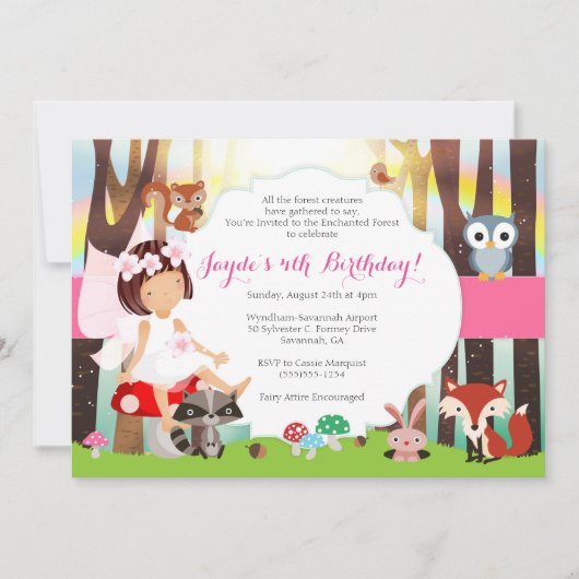 Enchanted Forest Woodland Fairy Party Invitation Kaart (Voorkant)