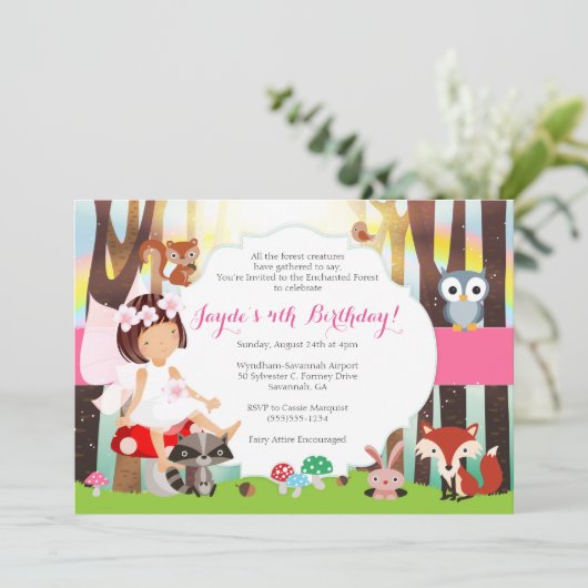 Enchanted Forest Woodland Fairy Party Invitation Kaart (Staand voorkant)
