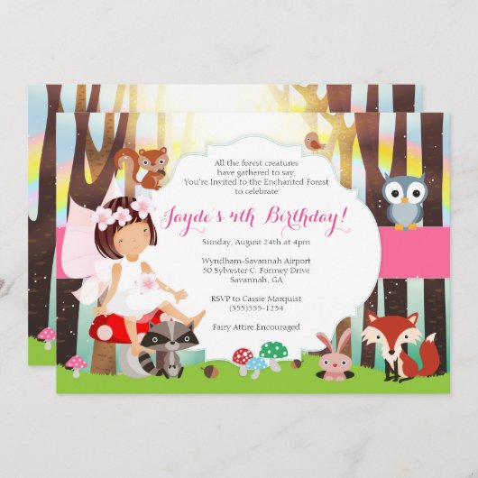 Enchanted Forest Woodland Fairy Party Invitation Kaart (Voorkant / Achterkant)