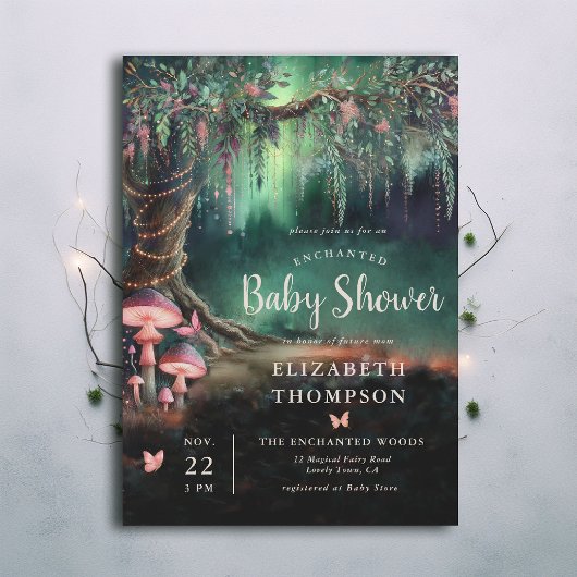 Enchanted Forest Woodland Mushrooms Baby Shower Kaart