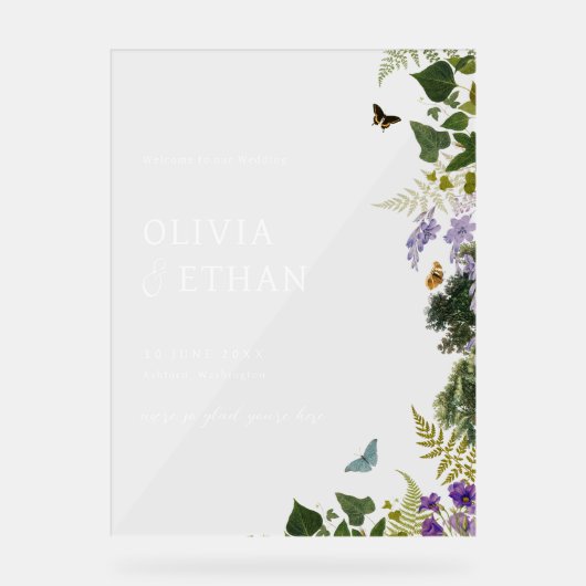 Enchanted Forest  Woodland Wedding Welkom Acryl Bord (Voorkant)