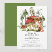 Enchanted Forest Woodlands Girl Eerste Verjaardag Kaart (Voorkant / Achterkant)