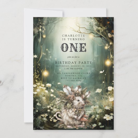 Enchanted Forest Woodlands Muis 1e verjaardag Kaart (Voorkant)
