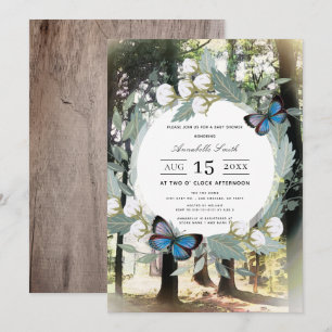 Enchanted Forest Wreath Butterfly Baby shower Kaart