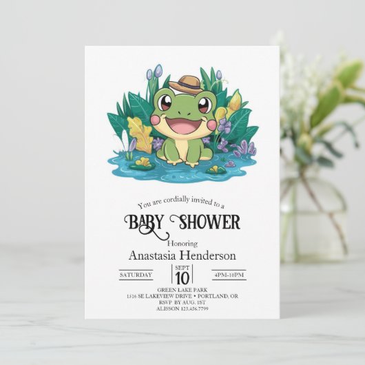 Enchanted  Frog Baby shower Kaart (Staand voorkant)