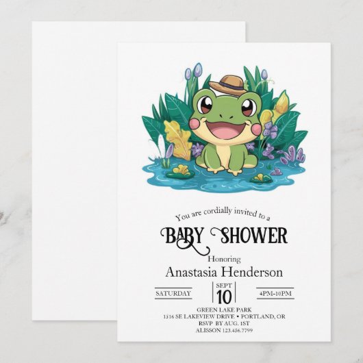 Enchanted  Frog Baby shower Kaart (Voorkant / Achterkant)