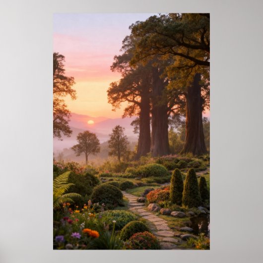 Enchanted Garden at Dawn Majestic Trees Poster (Voorkant)