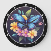 Enchanted Garden" - Blauwe Vlinder & Bloemen Grote Klok (Voorkant)