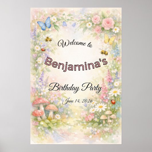 Enchanted Garden Butterflies & Florals Party Poster (Voorkant)
