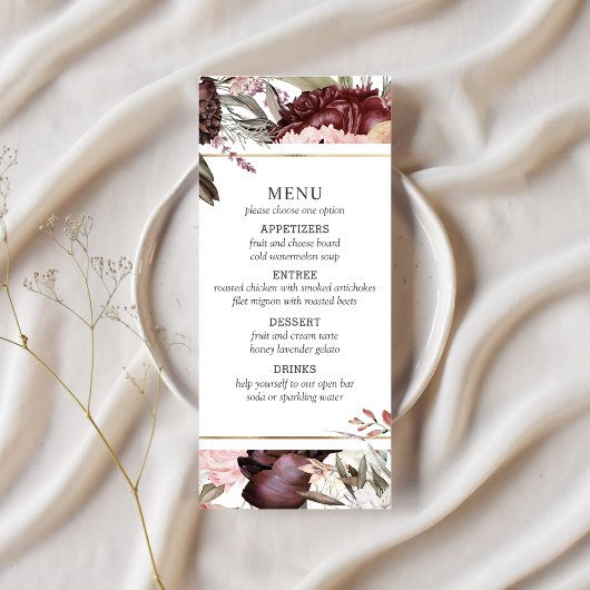Enchanted Garden Elegant Boho Floral Menu
