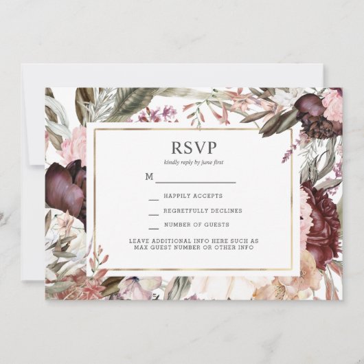 Enchanted Garden Elegant Floral Boho RSVP Invitati Kaart (Voorkant)