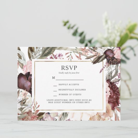 Enchanted Garden Elegant Floral Boho RSVP Invitati Kaart (Staand voorkant)