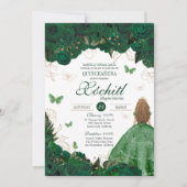 Enchanted Garden Emerald Green Quinceanera Kaart (Voorkant)
