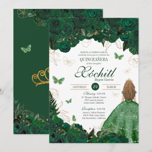 Enchanted Garden Emerald Green Quinceanera Kaart (Voorkant / Achterkant)