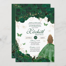 Enchanted Garden Emerald Green Quinceanera Kaart