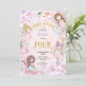 Enchanted garden fairy, meisje 4-jarig uitnodiging (Staand voorkant)