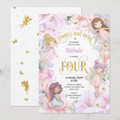 Enchanted garden fairy, meisje 4-jarig uitnodiging (Voorkant / Achterkant)