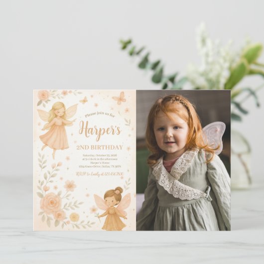 Enchanted Garden Fairy Verjaardagsfoto Kaart (Staand voorkant)