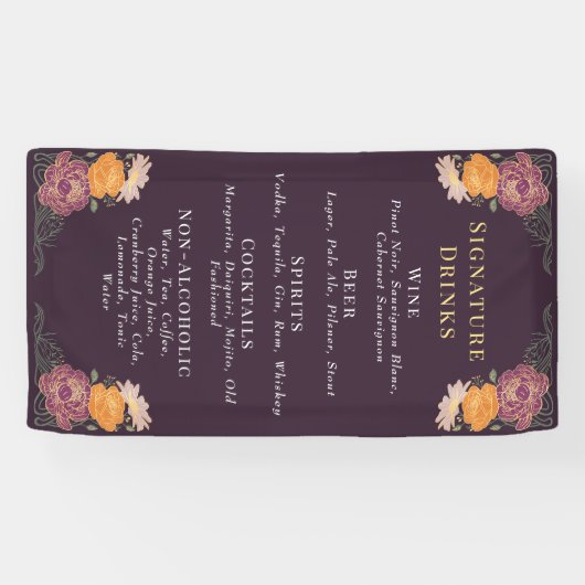 Enchanted Garden Floral Wedding Drinken Bar Menu Spandoek (Horizontaal)