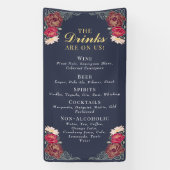 Enchanted Garden Floral Wedding Drinken Bar Menu Spandoek (Verticaal)