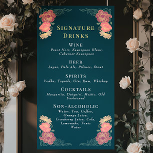 Enchanted Garden Floral Wedding Drinken Bar Menu Spandoek