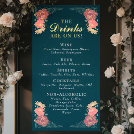 Enchanted Garden Floral Wedding Drinken Bar Menu Spandoek